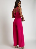 Jumpsuit with wide legs and a stand-up collar, dark pink AZR1582